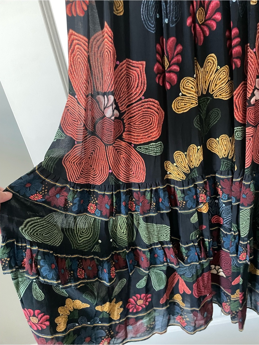 Farm Rio Floral V-Neck Tiered Maxi Dress in Black - Picture 11 of 11